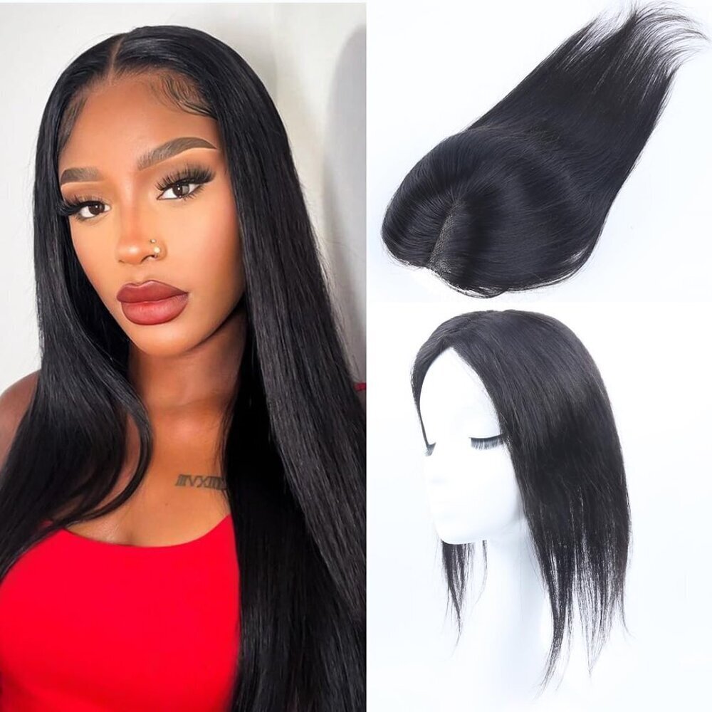 Hair Topper Human Hair Clip In Thinning Hair Black 12 Inch Swiss Lace